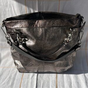 Coach Brooke Hobo Metallic Pewter Leather Tote